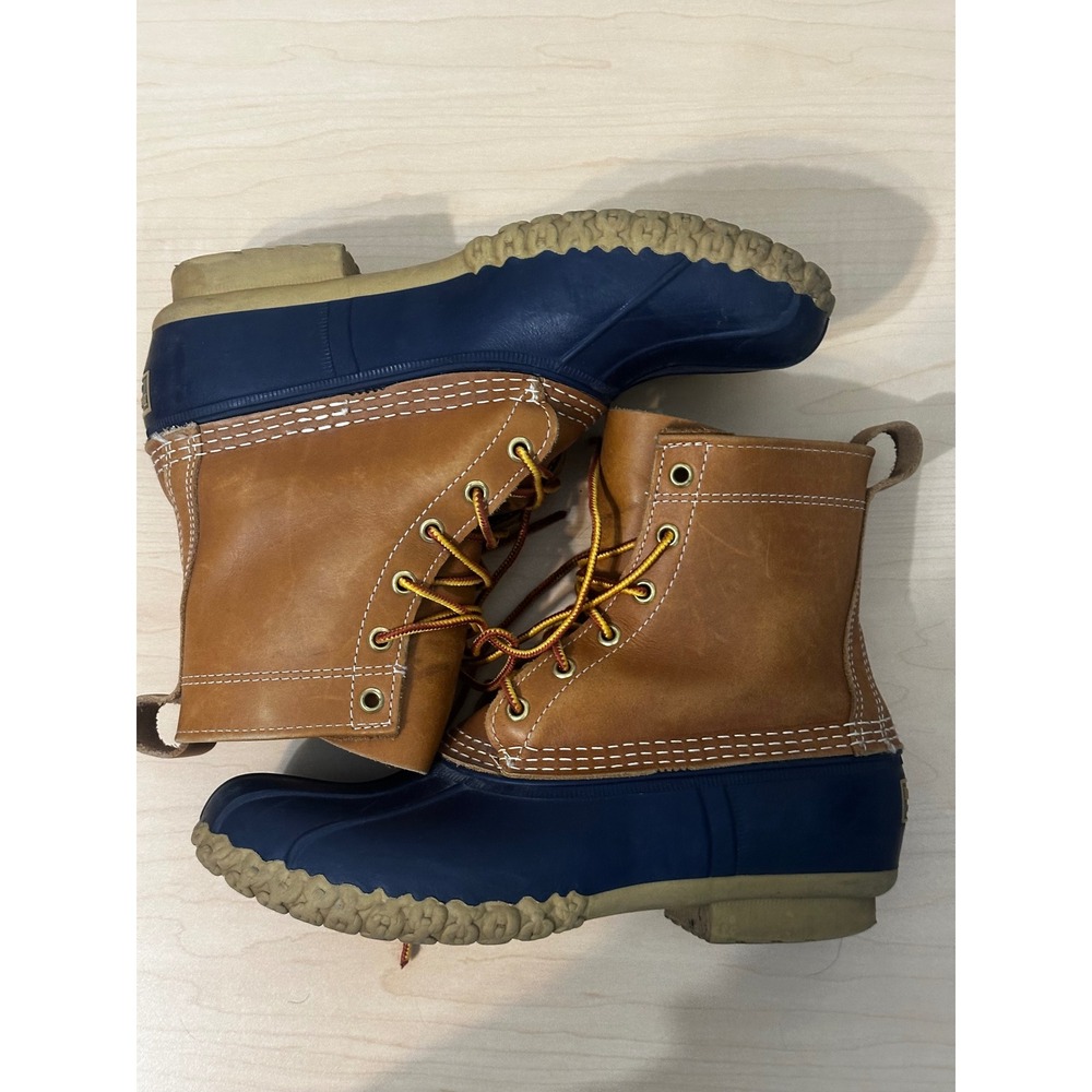 LL Bean Boots Womens 6 Inch Duck Boots Tan Navy Blue Made in Maine